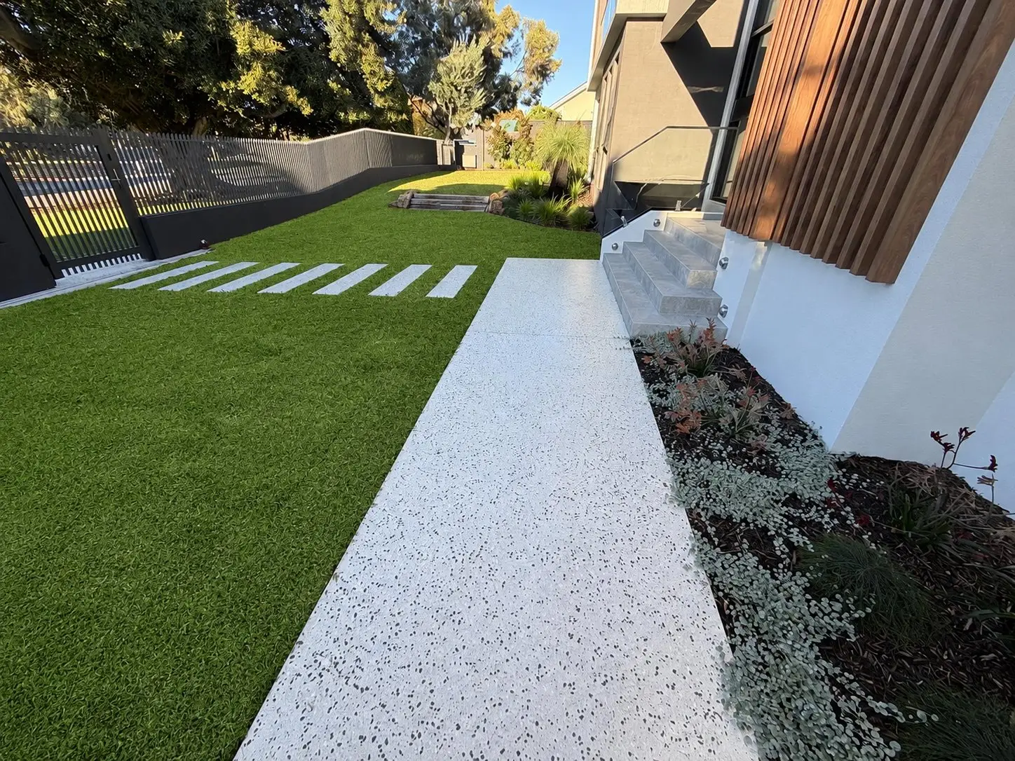 Mont Blanc honed walkway panels on a new build