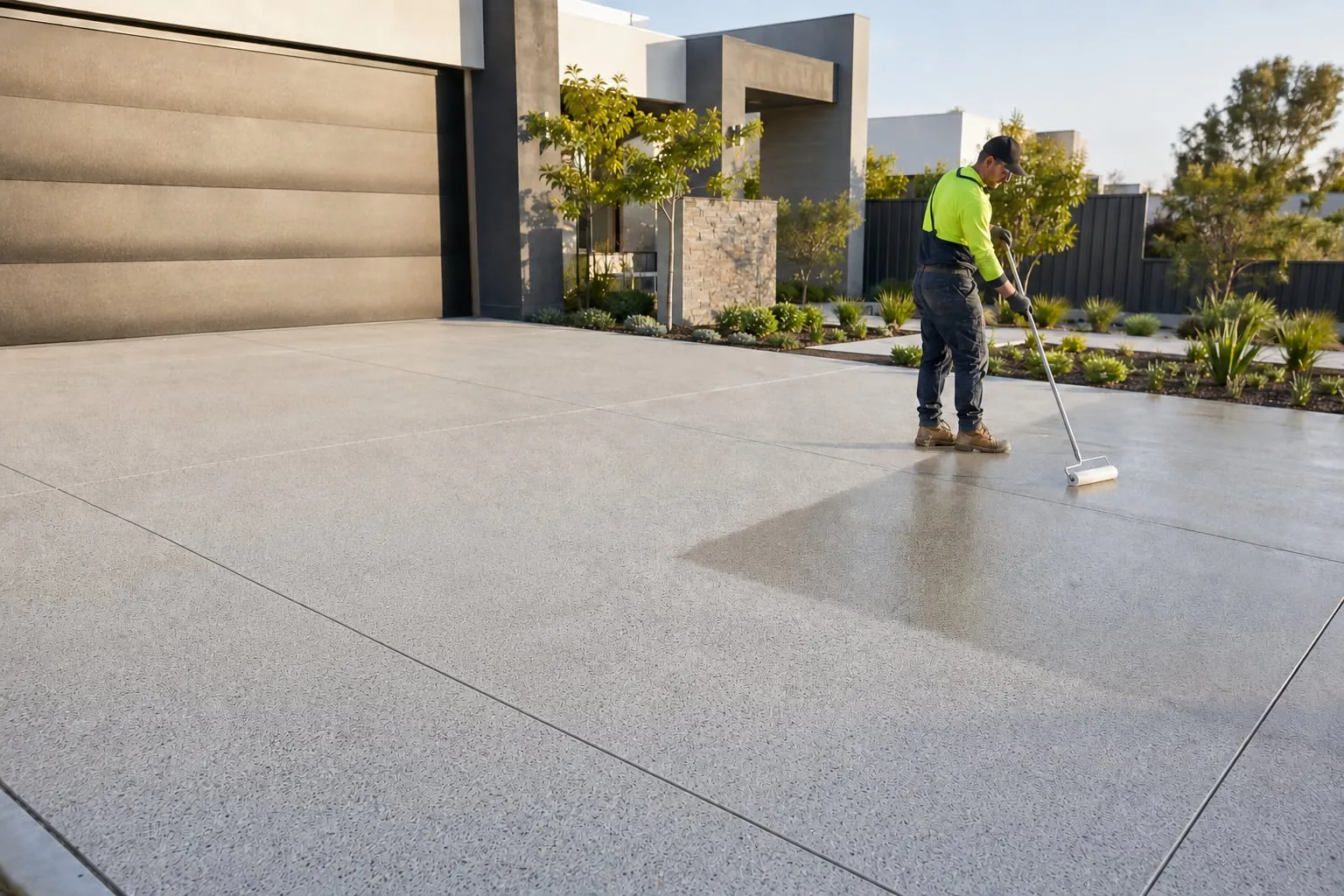 Illustration: rolling sealer across a finished driveway